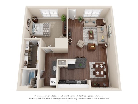 Floor plan for 1 bed, 1 bath, 783 sqft